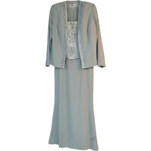 Karen Miller Maxi Dress & Jacket Set Women 8 Sage Green Excellent Beaded Formal